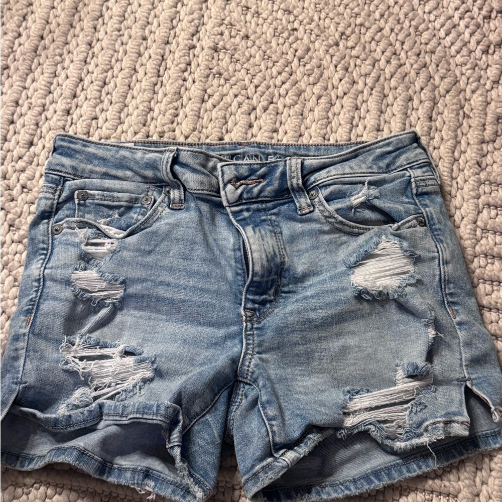 American Eagle Outfitters Light Blue Distressed Jean Shorts